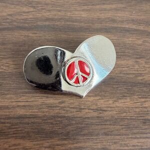 Vintage Silver Tone Heart Hair Clip Y2K Hippie Enamel Peace Sign Barrette Retro